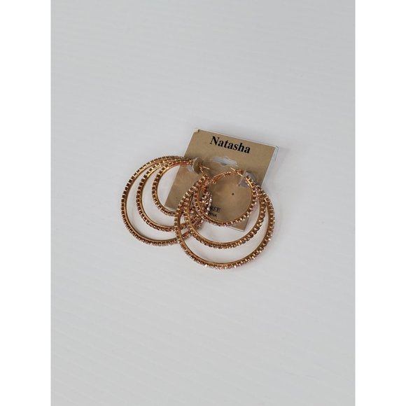 Natasha Jewelry - Natash Gold Tone Triple Hoop Pave Hoop Earrings